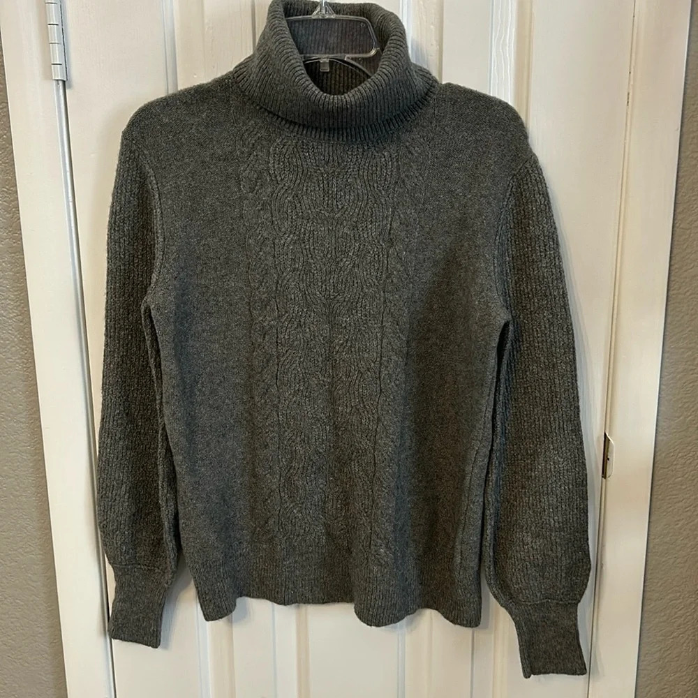 Caslon Women’s (XS) Grey Heathered Cable Knit Cotton Wool Turtleneck Soft NWT